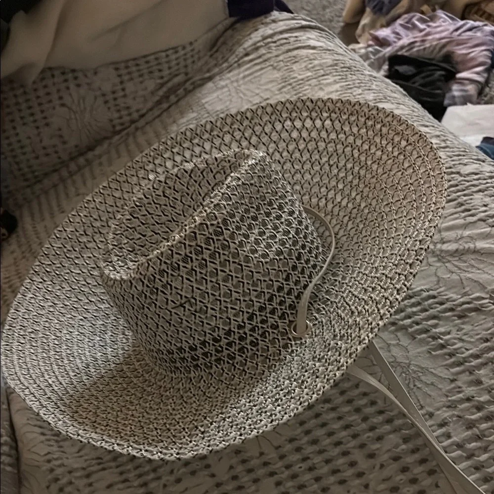 Anthropologie wide brim  Black and White Woven Hat - Picture 12 of 16